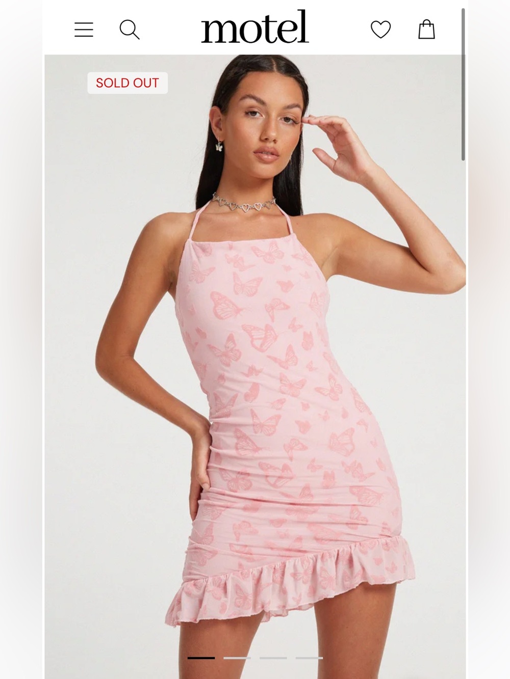 Motel Pink Butterfly Print Mini Dress